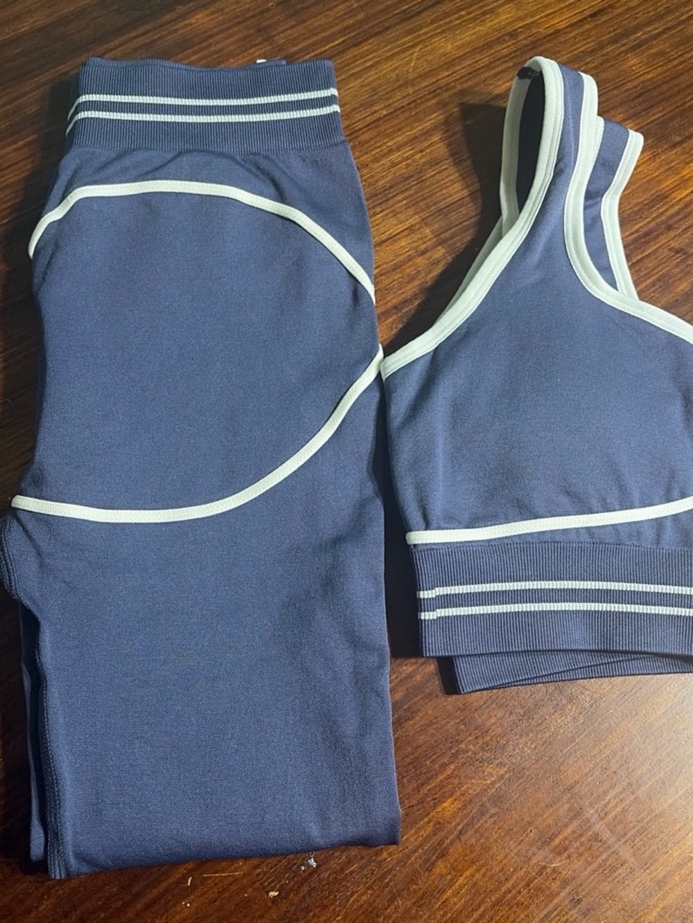 Girls Navy Active Leggings and Crop Top Set with Pink Trim - Picture 4 of 4
